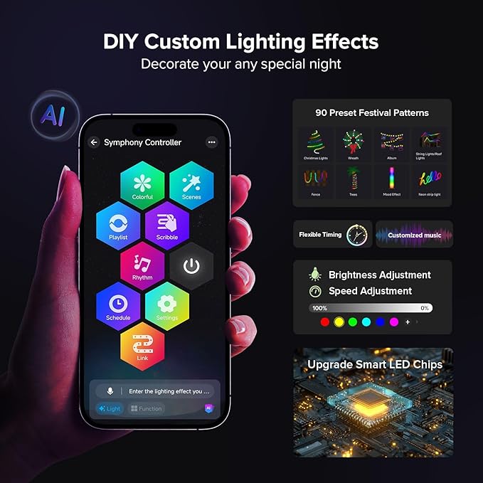 SANSI 100FT Permanent Outdoor Lights, AI Smart RGB+IC Lights 90 Scene Modes for Outside, DIY Lighting Themes for Christmas Decorations, Music Mode, IP67 Waterproof, Works with Alexa, Google Assistant
