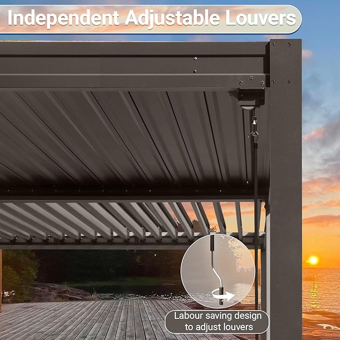 10’ x 16’ Louvered Pergola, Outdoor Pergola Aluminum Frame with Adjustable Rainproof Metal Roof, Permanent Sun Shade with Drainage System for Backyard, Garden and Lawn (Dark Brown)
