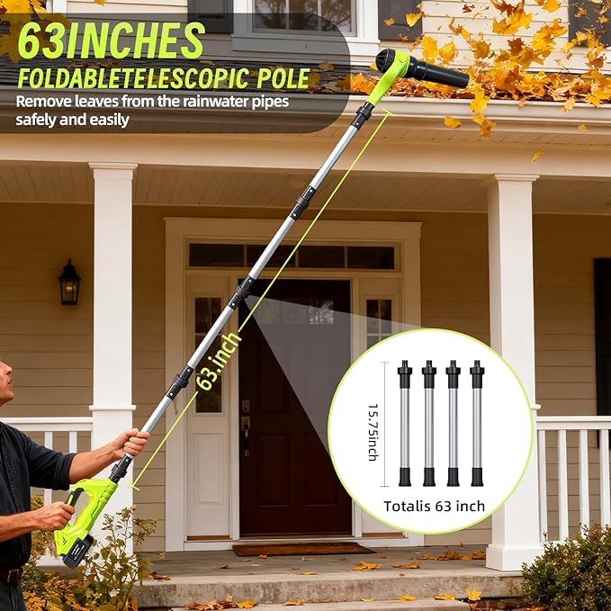 Cordless Leaf Blower, 21V Leaf Blowers, 580CFM/180MPH Brushless Motor, with 2 Lightweight Batteries 3.0Ah & Charger, and 3-Speed Leaf Blower 2-in-1 Design with Gutter Cleaning Kit for Garden & House