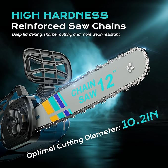 10000mAh Brushless Mini Chainsaw Cordless 12 inch, Electric Chainsaw Battery Powered Handheld for Tree Branches, Wood Cutting & Trimming