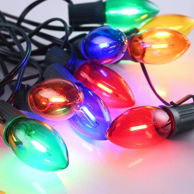 C9 LED Outdoor Christmas Lights,C9 String Lights with Quick Clips,for Xmas House Roof Gutter,Plug in & Connectable,50FT 50 Light,Multicolor
