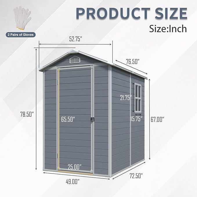 4x6 FT Resin Storage Sheds Outdoor with Floor, Windows & Lockable Door Storage Shed - Waterproof Garden Tool Shed, Patio & Backyard Tool Storage Cabinet Use - Grey