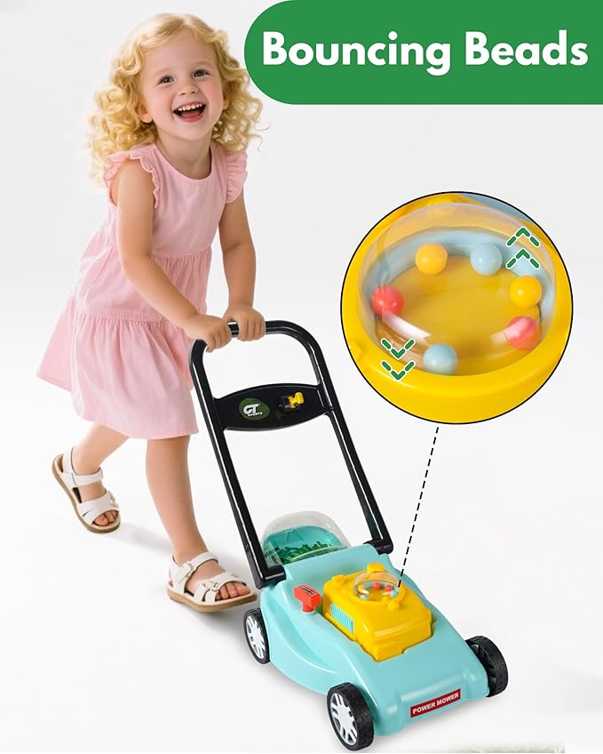 Kids Lawn Mower with Realistic Grass-Cutting Action and Sounds – No Batteries Required | Fun Outdoor Push Toy, Birthday Gift & Holiday Present for 3, 4, 5, 6, 7, 8 Year Old Boys and Girls (Blue)