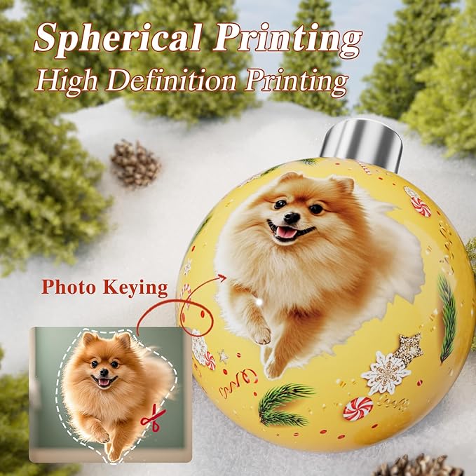 Bemaystar Personalized Photo Ball Christmas Ornaments - Custom Dog Ornaments for Christmas Tree, Photo Ornament Customized Xmas Tree Hanging Decorations