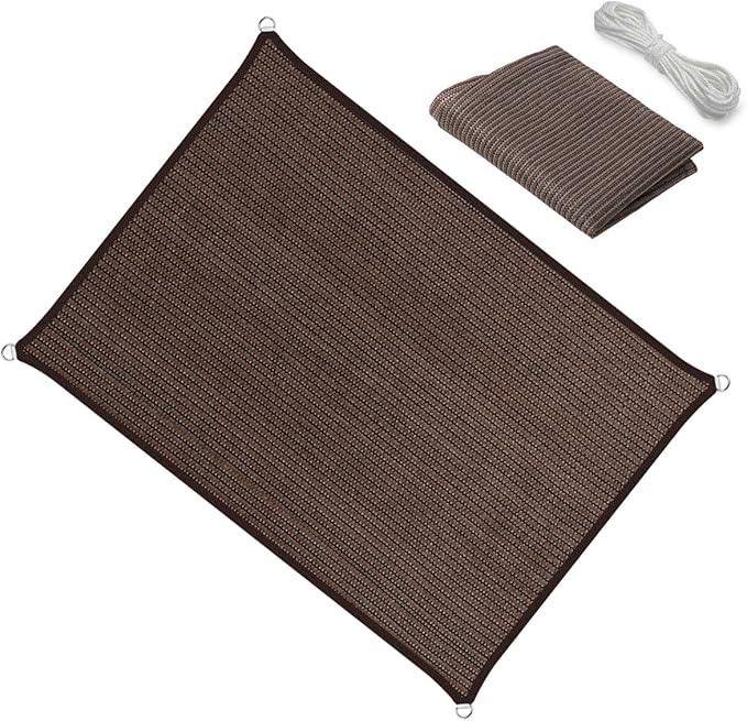 10' x 11' Brown Sun Shade Sail Straight Edge Canopy Awning Pergola Cover, for Outdoor Patio Lawn Garden Backyard Carport