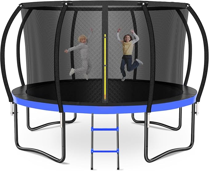 8FT 10FT 12FT 14FT 16FT Trampoline Outdoor, Trampolines for Kids & Adults, Pumpkin Trampolines with Safety Net, Ladder, Coating Metal Frame, ASTM Approved Large Backyard Trampoline for Kids