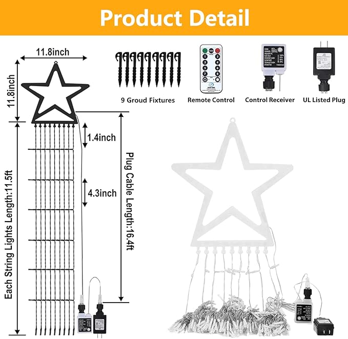 Decute Christmas Decorations Outdoor String Lights 8 Modes and Timer with Remote, Waterproof 320 LED Christmas Tree Lights Star Lights for Yard Garden Backyard Wedding Holiday Decor Warm White