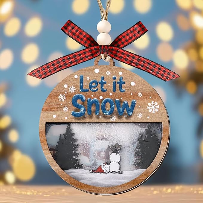 Tesuivra Christmas Tree Decorations Personality - Funny Brown Hanging Ornaments Set - Wooden Bear Santa Snowmen Home Indoor Decor - Uncommon Red and White Themed Xmas Ornaments for Holiday Decorating