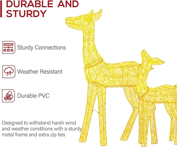 Hykolity 3.5 FT 3D Lighted Outdoor Christmas Reindeers, 2-Piece Light UpTwinkling Deer Set with 900 Warm White LED Lights, Groud Stakes, Zip Ties for Holiday Decorations