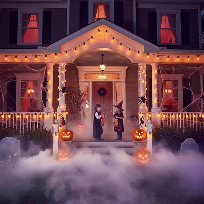 25ft Halloween LED String Lights, 25 C7 Ceramic Orange Bulbs, Energy-Efficient, Waterproof & UL Certified for Outdoor/Indoor Decoration, Spooky Halloween Party Lights with Spare Bulbs