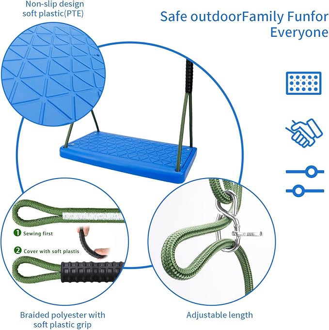 Heavy Duty Swing Seat, Non Slip Tree Swing Set with Adjustable Rope, Playground Swing Set Accessories for Kid Indoor Outdoor Backyard (Blue)