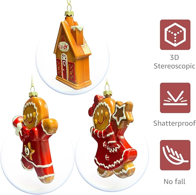 3pcs Gingerbread Christmas Tree Ornaments Set 2025 House Shatterproof Ornament 3D Decorations Indoor Unique Decor Gifts for Grandkids