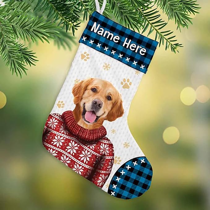 LOVELYPOD Christmas Stockings Personalized with Name, 19" Christmas Stocking Custom Christmas Photo Stocking 2023, Xmas Stocking Holiday Christmas Decoration Gifts for Family Kids