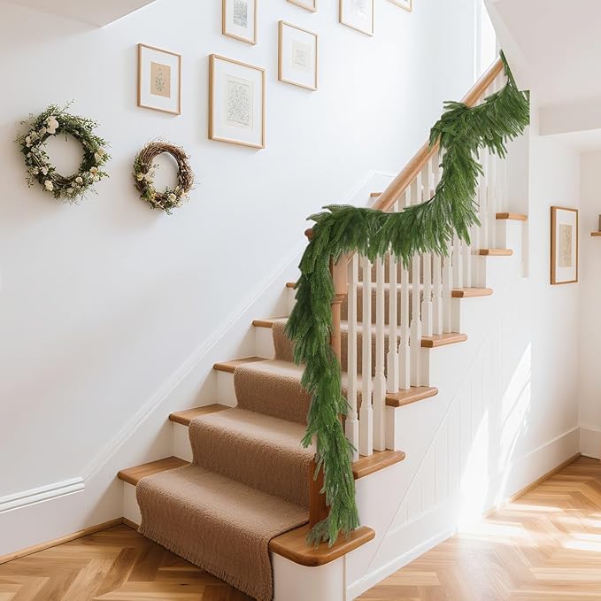 Norfolk Pine Christmas Garland - Real Touch Pine Garland, Green Artificial Greenery Garland for Holiday, Fireplace, Mantle, Window, Stairs, Indoor, Outdoor Décor (180cm - Standard)