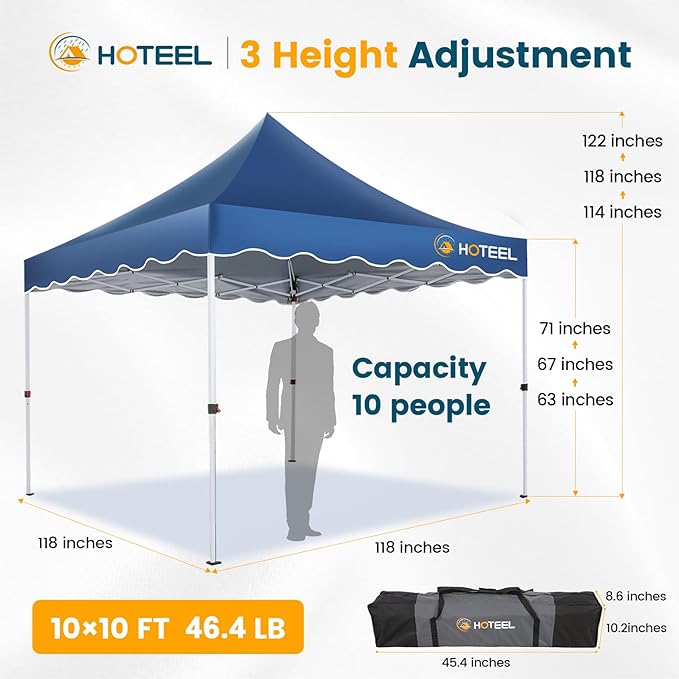 HOTEEL 10×10 Pop Up Canopy with 4 Sidewalls, UV 50+ and Waterproof Canopy Tent 10×10, Thickened Frame, Large Space Easy Pop Up Canopy, Outdoor Canopy for Weddings, Beaches, Parties, Patio (Blue)