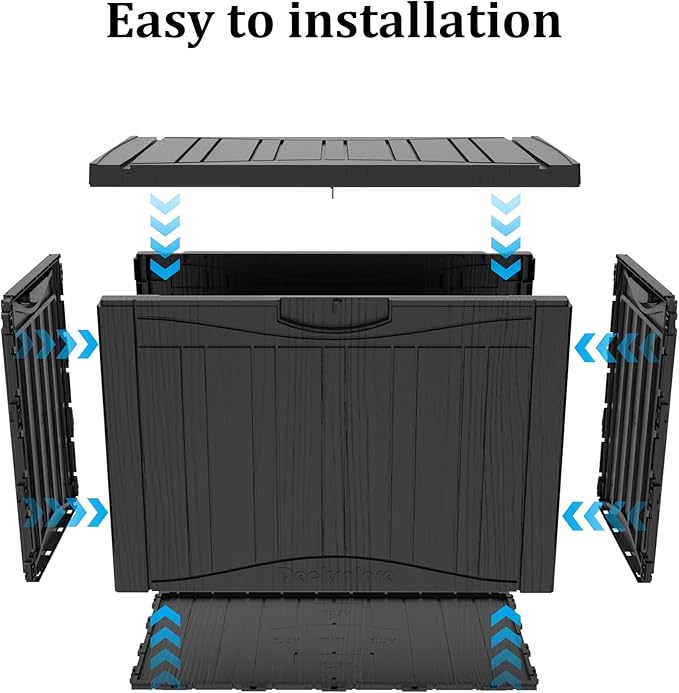 Mersco 45 Gallon Double-Wall Resin Deck Box - Lockable Waterproof Outdoor Storage Box, 515bs Capacity & Doubles as Seating for Patio Furniture - Garden Tools, Pool Accessories (Black)