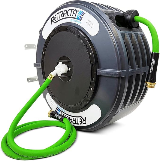 Macnaught Retractable Garden Hose Reel, 60 Ft Water Hose Reel Heavy Duty Retractable Hose with Metal 180¡Æ Swivel Rotation Bracket for Wall Mount - Gray