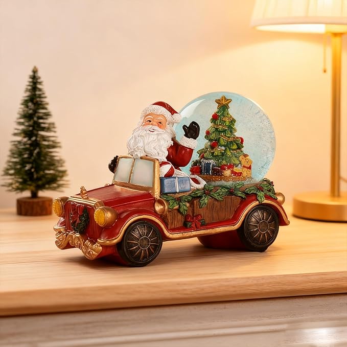 Christmas Snow Water Lantern Santa Claus with Christmas Tree, Battery Operated Lighted Spinning Lantern for Christmas Festival Decoration Gifts