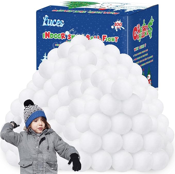 Luces 100 PCS Indoor Snow Balls Fight Set, Artificial Snow Ball, Soft Winter White Balls for Toss Game Outdoor Indoor, DIY Accessories Xmas Tree Decorations