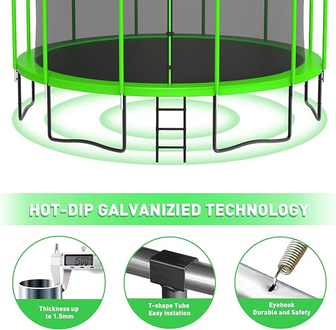 DeepRoar 2026 Upgraded 8FT 10FT 12FT 14FT 15FT 16FT Outdoor Tranpoline for Kids, Big tranpoline with Basketball Hoop, Lights, Sprinkler & Socks, Heavy Duty tranpoline 1500LB, ASTM Approved Tranpoing
