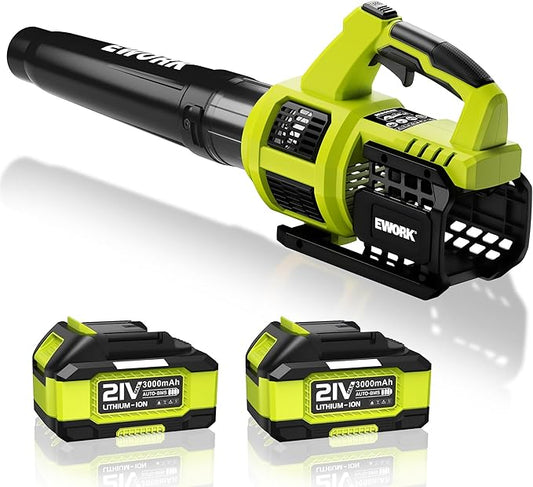 EWORK 21V Cordless Leaf Blower, Powerful Turbo Mode & 550 CFM, 2¡¿3.0Ah Batteries & Fast Charger, Lightweight Electric Leaf Blowers for Lawn Care, Patio, Leaves & Dust