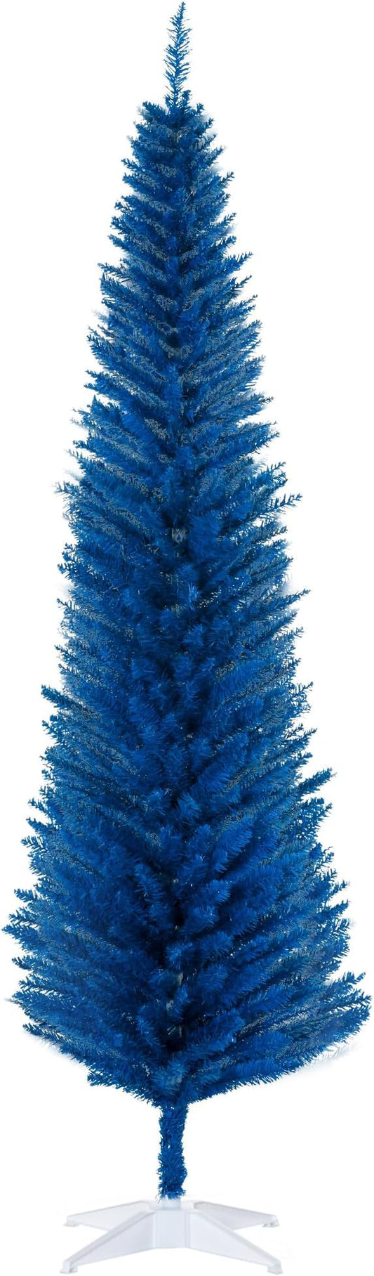 HOMCOM 7' Artificial Pencil Christmas Tree, Slim Xmas Tree with 499 Realistic Branch Tips and Plastic Stand, Blue