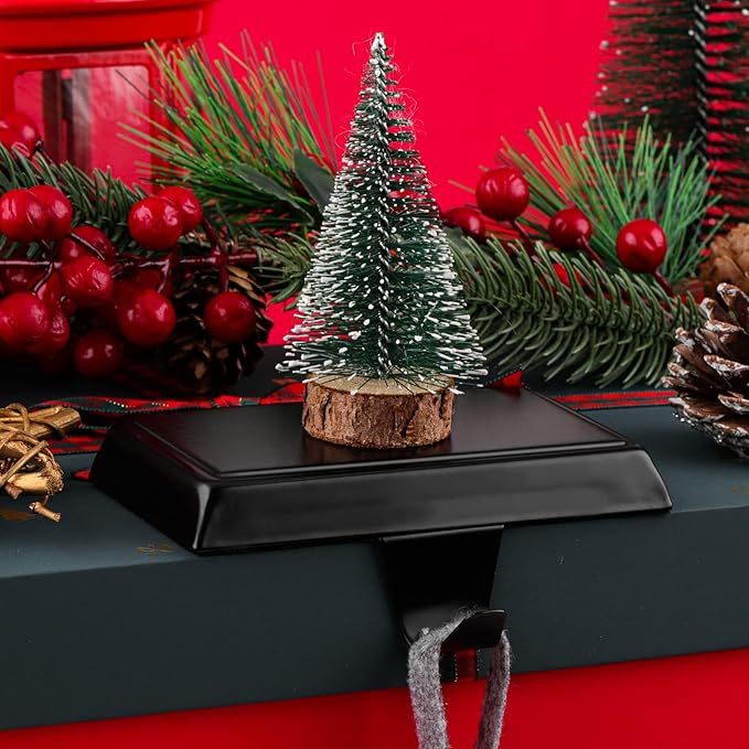 Fovths 4 Pieces Christmas Stocking Holders Bases Metal Mantle Stocking Hooks Fireplace Stocking Hanger Weighted Hanging Hooks for Xmas Holiday Party Decorations, Black