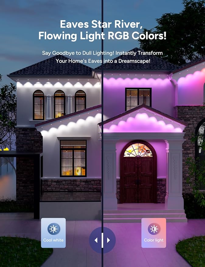 Isalelala Permanent Outdoor Lights, 50ft with 30 RGB LED Lights for Christmas and Daily, 49 Scene Modes+DIY for Christmat Decor, IP66 Waterproof for Outdoor, Compatible with Alexa, Google Assistant