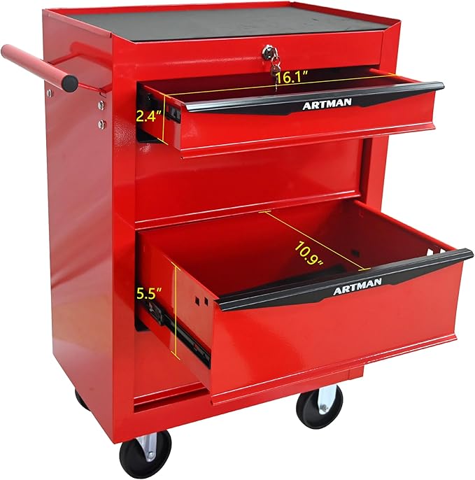 RYH 4 Drawers Rolling Tool Chest - Heavy Duty Mobile Tool Cart with Locking Wheels & Ball Bearing Drawers, 30.5 H x 20.9 W x 13 D Garage Tool Storage Cabinet (Red, 4 Drawers)