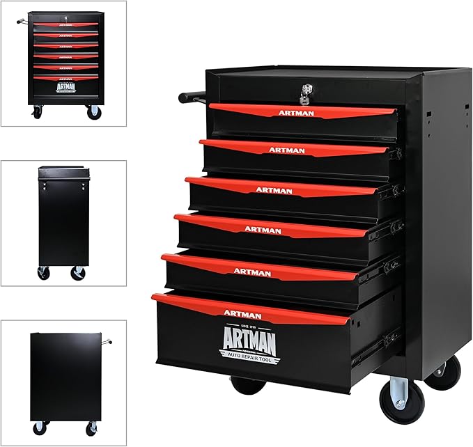 RYH 6 Drawers Rolling Tool Chest - Heavy Duty Mobile Tool Cart with Locking Wheels & Ball Bearing Drawers£¬30.5 H x 20.9 W x 13 D, Garage Tool Storage Cabinet (Black, 6 Drawers)