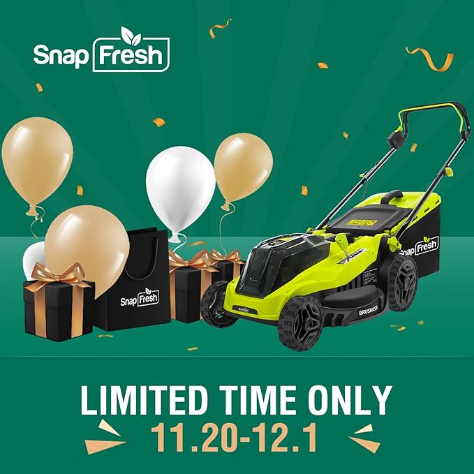 SnapFresh Electric Lawn Mower Cordless - 40V (2 x 20V) 16” Brushless Push Lawn Mowers with 4.0Ah Battery x 2 and Fast Charger Included - Battery Operated Lawn Mower with Bagger
