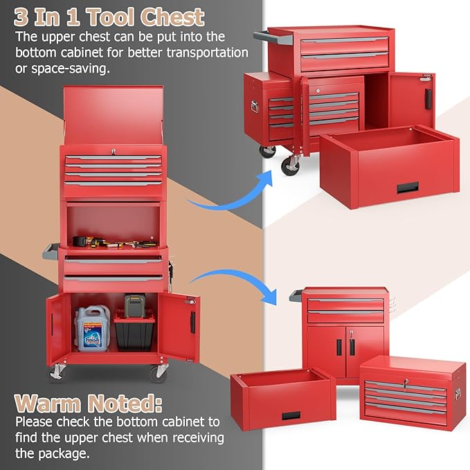 ERGOMASTER Large Rolling Tool-Chest with 6 Drawers Heavy Duty Tool-Box on Wheels Lockable and Lock System Cabinet for Garage Workshop(28 x 13 x 53''-Red)
