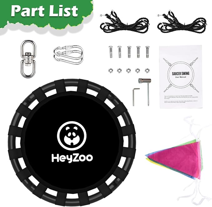 Saucer Swing, 40 Inch Swing Sets for Backyard and Outdoor Playground, 900lbs Weight Capacity, with 360 Degree Swivel, Gifts for Kids, Black