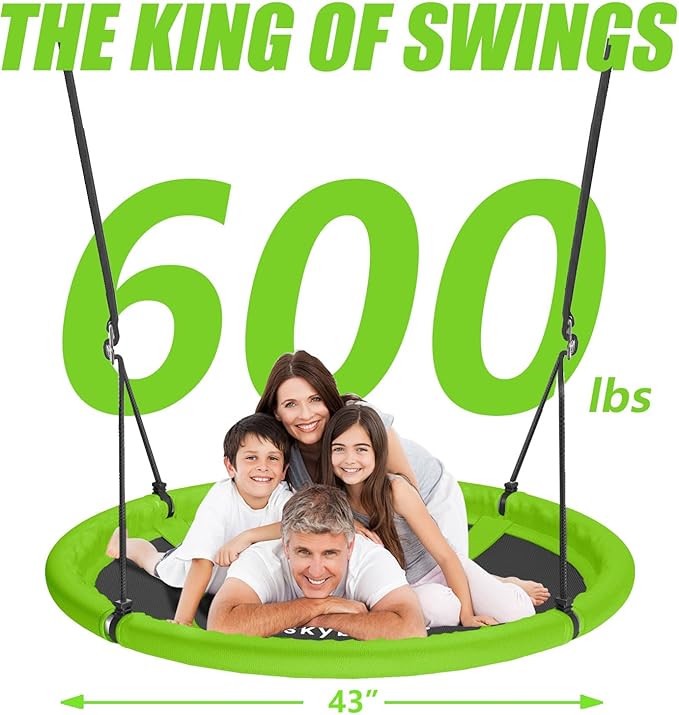Skybound 43 Saucer Swing for Kids Outdoor - Durable Textilene Fabric, Galvanized Steel Frame, 600lbs Capacity, Adjustable Ropes (Green)