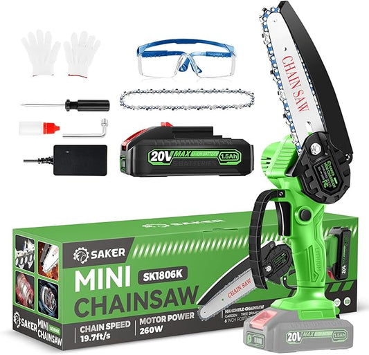 Saker Mini Chainsaw Cordless,6 Inch Chainsaw, Mini Electric Chainsaw Cordless Battery Powered,One-Hand Portable Chain Saw for Tree Trimming, Pruning&Wood Cutting,Christmas Gifts for Men Husband Father