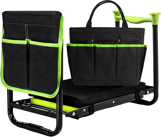 Garden Kneeler and Seat, Heavy Duty Gardening Stool with 1.8 Thick Detachable Kneeling Pad, Foldable Bench Chair with Tool Pouch and Bag for Knee & Back Pain Relief for Women, Men, Seniors (Green)