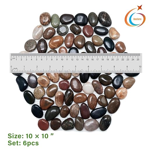 10in River Rock Stepping Stones Set - 6 Pack | Polished Pebble | Long-Lasting PVC Mesh Backing | Perfect for Garden Paths and Lawns Outdoor Landscaping Decoration | Rhombus and Round Set