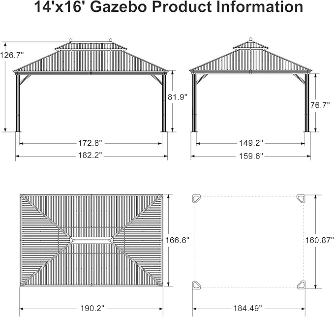 PURPLE LEAF 14' X 16' Outdoor Hardtop Gazebo Patio Wide Aluminum Frame Metal Double Roof with Heavy Duty Netting and Curtains for Permanent Hard Top Pavilion Screen Khaki
