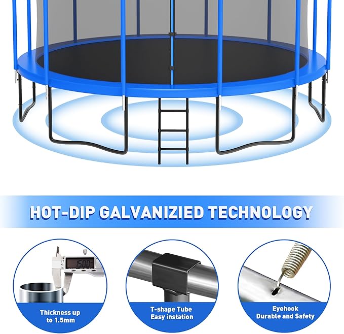 DeepRoar 2026 Upgraded 8FT 10FT 12FT 14FT 15FT 16FT Outdoor Tranpoline for Kids, Big tranpoline with Basketball Hoop, Lights, Sprinkler & Socks, Heavy Duty tranpoline 1500LB, ASTM Approved Tranpoing