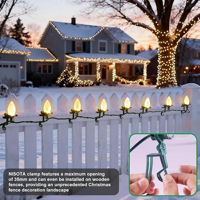C9 LED Outdoor Christmas Lights,C9 String Lights with Quick Clips,for Xmas House Roof Gutter,Plug in & Connectable,66FT 100 Light, Warm White