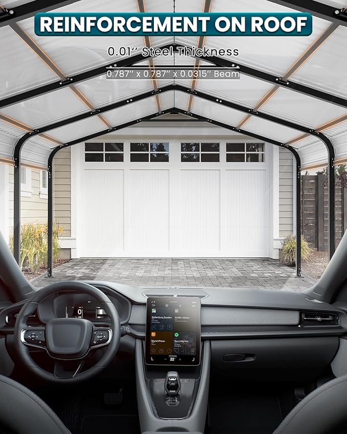 Metal Carport 12x21 Heavy Duty Easy Snow Off & Self Draining Design, 70KG/㎡ Load Ideal for Snow/Rain/Wind Conditions, Enhanced Base & Double Rust Proof Coating & Galvanized for Boats and Car, Truck