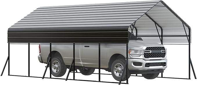 13'x26' Metal Carport, Heavy Duty Car Ports Kit for Trucks, Boats, RV, Tractor, Reinforced Frame with Anchors, Easy Assembly