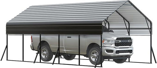 13'x26' Metal Carport, Heavy Duty Car Ports Kit for Trucks, Boats, RV, Tractor, Reinforced Frame with Anchors, Easy Assembly