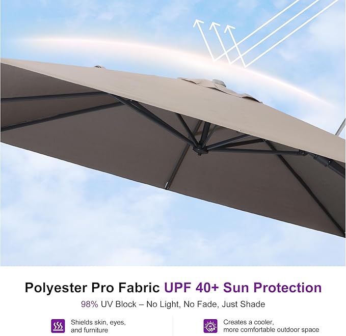 PURPLE LEAF 11' X 8' Swivel Outdoor Patio Aluminum Umbrella with Base Left-right Tilting Cantilever Offset Umbrella with UV Resistant Heavy Duty Fabric for Deck Pool Patio Backyard, Ash Mocha