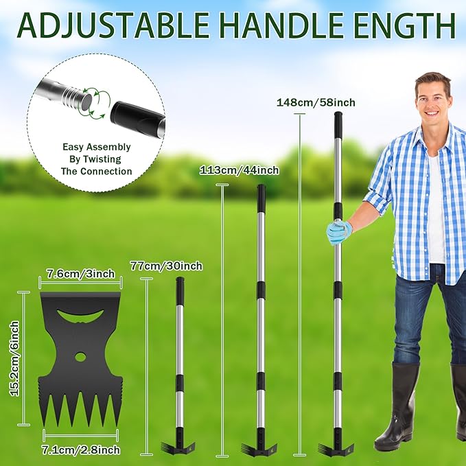 Weed Puller Tool with Long Handle ? 2-in-1 Handle Garden Hoe and Weed Rake, Hoe Garden Tool for Home Gardens, Lawns, and Yards