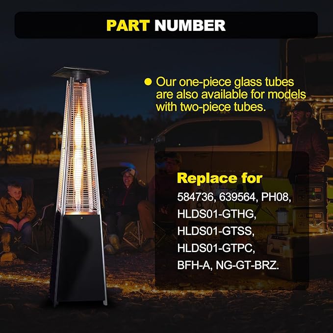 Patio Heater Glass Tube Replacement with Rubber Ring, 49.5¡È Tall 4¡È Diameter, Quartz Glass Tube Fit Four-Sided Pyramid Flame Outdoor Heaters Compatible with Hiland, Fire Sense