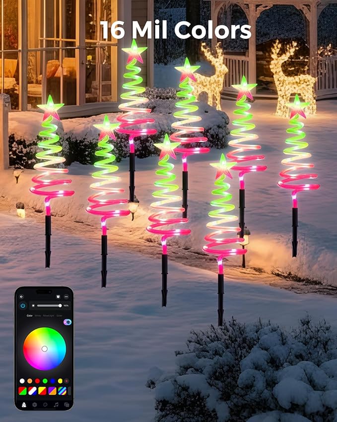 Smart Spiral Christmas Pathway Lights, 16 Mil Color, Timer, App Control, Music Sync, 82 Modes, Christmas Yard Decorations Outdoor, 8 Pack