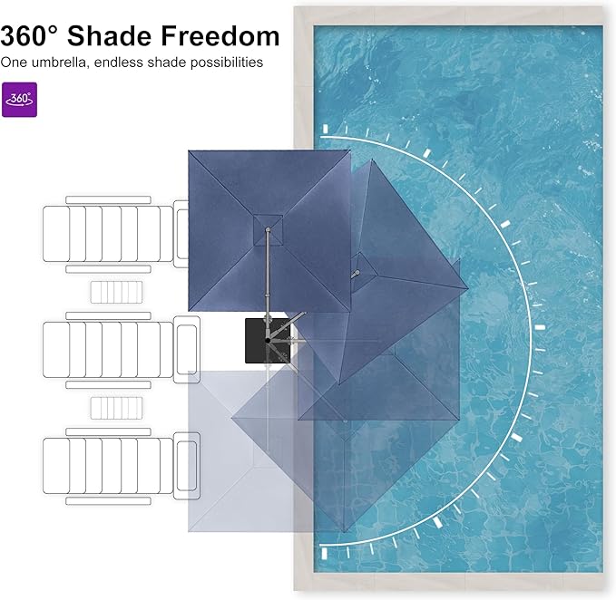 PURPLE LEAF 10 FT Cantilever Patio Umbrella Outdoor Aluminum Offset Square Umbrella with 3 Years Fade Resistance Recycled Fabric and 360-degree Rotation for Deck Pool Garden, Ocean Slate