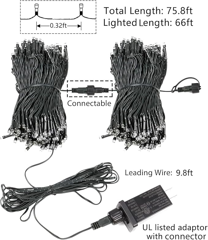 Upgraded 75.8 FT 200 LED Red Christmas Lights Outdoor Indoor, Memory Function & Timer & 8 Modes, Extendable Green Wire Waterproof String Light for Christmas Tree Party Wedding Home Garden Decorations