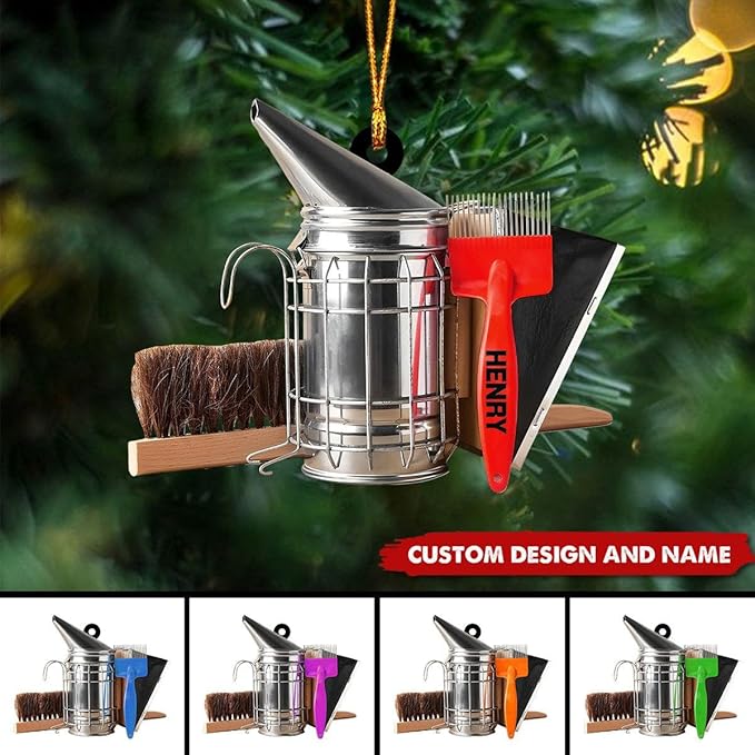 GABITA Personalized Beekeeper Ornament, Custom Name 2D Flat Beekeeping Tool Box Christmas Tree Decoration, Beehive Ornament Xmas Tree Decor, Gift for Bee Farmer